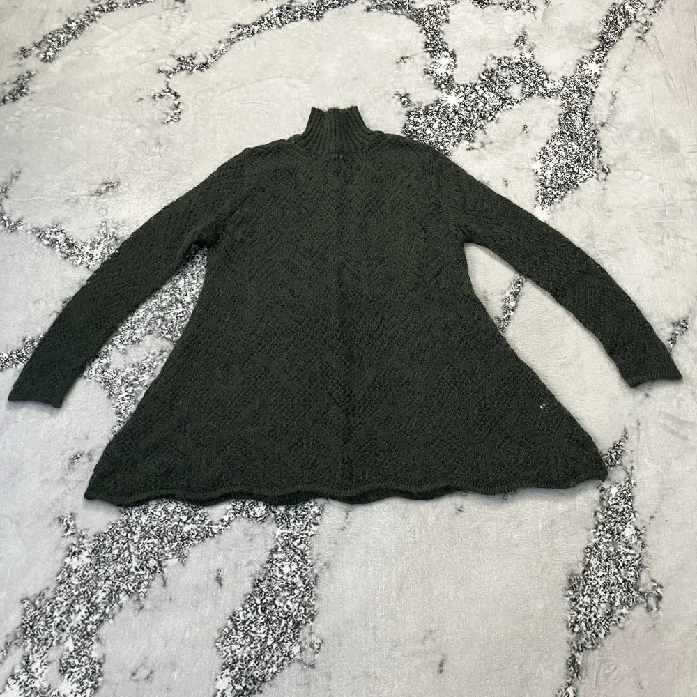 Vtg Express Tricot Sweater Womens Size Medium Olive Green Mohair Blend Open Knit